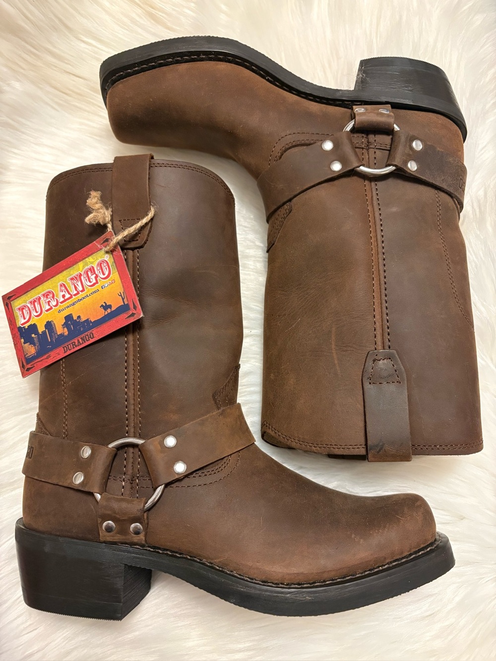 NWT DURANGO WOMEN’S DISTRESSED BROWN LEATHER HARNESS MOTO BOOTS SIZE 8.5